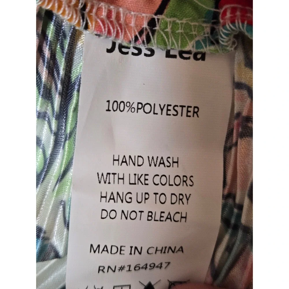 Jess Lea Tropical Floral Pleated Two Piece Set Shirt and Shorts Teal Pink Medium